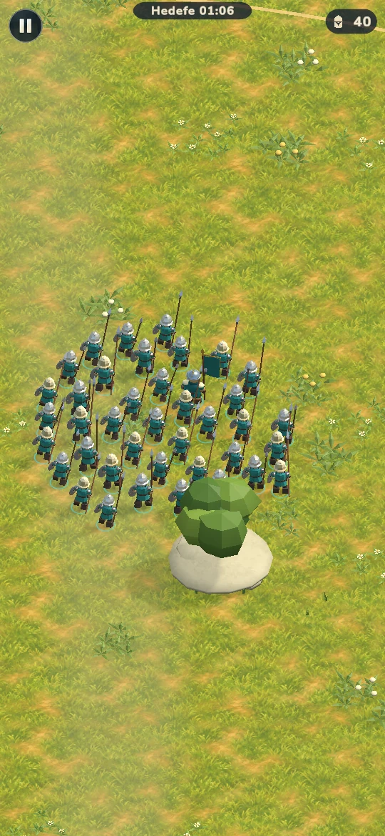 Infantry and archers follow their teal-cloaked commander across the Valley, with the Turkish game interface.